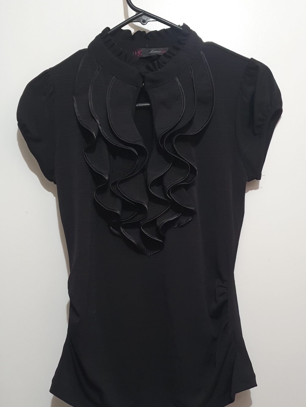 ๐Heart Soul Black Ruffle-Front Women's Top - Elegant Workwear